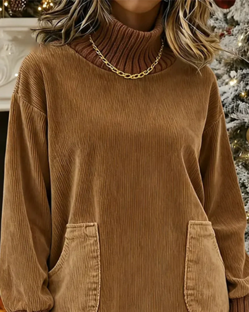 Vintage-Inspired High-Neck Long Sleeve Dress