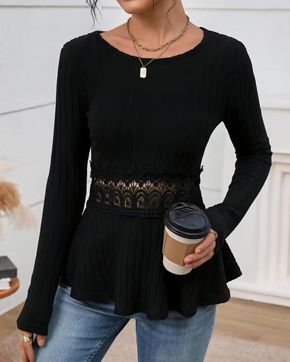 Figure-Flattering Long-Sleeve Top with Round Neck