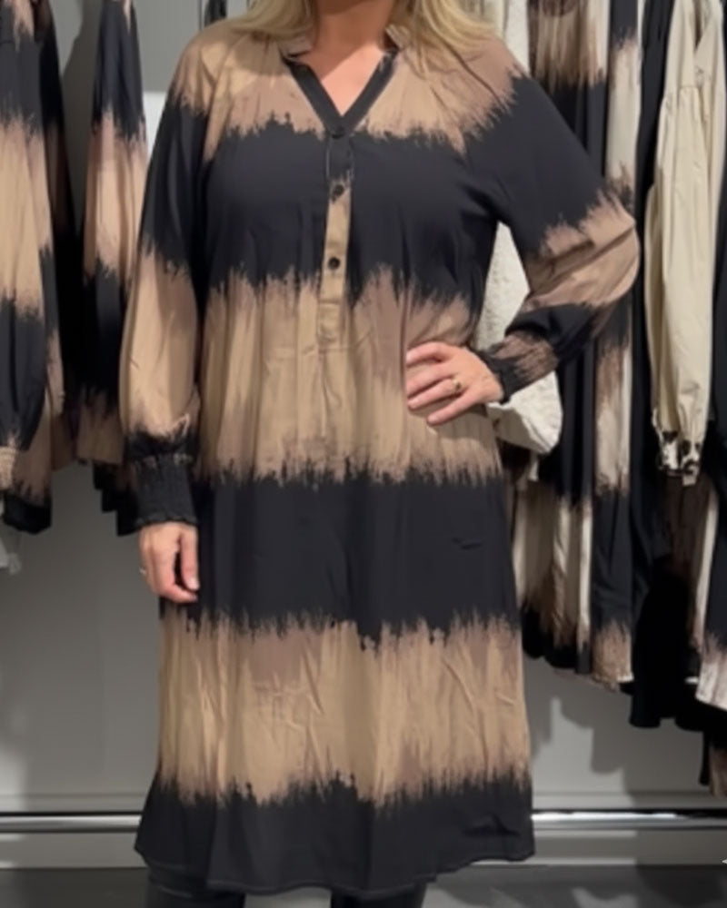 Gradient Print Long-Sleeve Dress