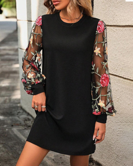 Embroidered Mesh Patchwork Dress