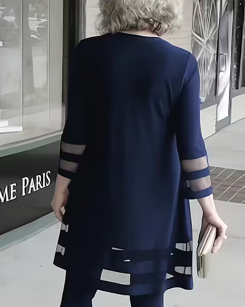 Round Neck Top with Solid Color Patchwork Design