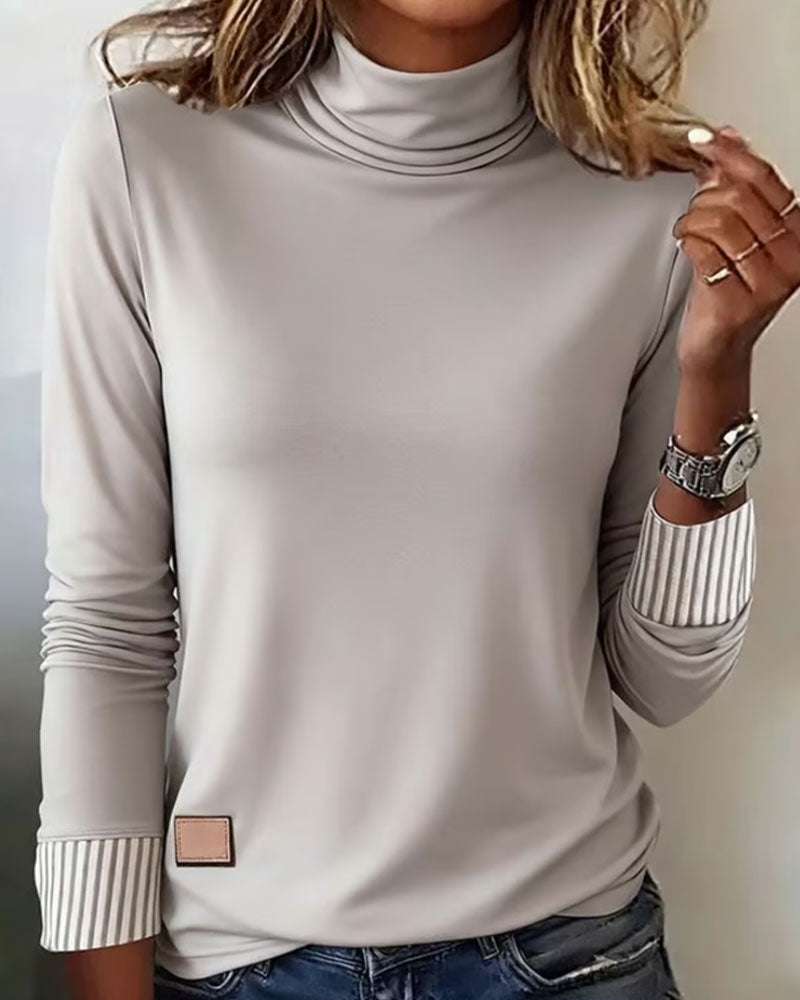 Solid Long Sleeve Half Turtleneck Top