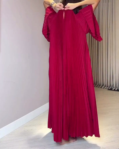 Chic Pleated Round Neck Dress