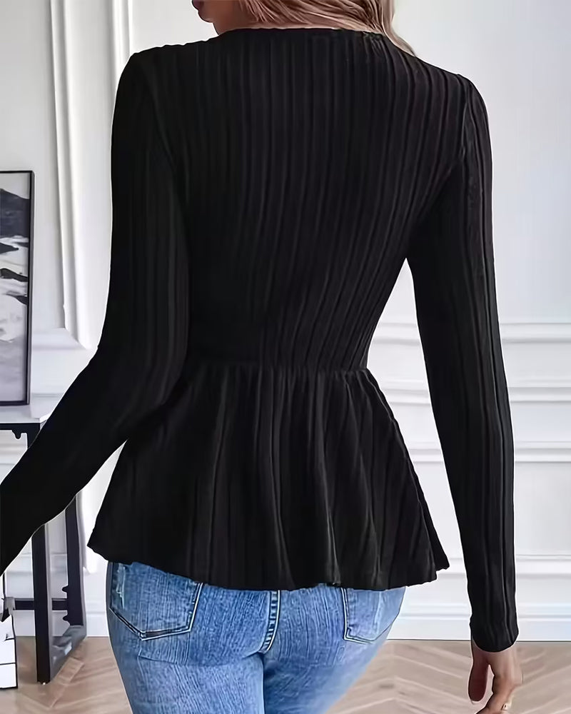 Figure-Flattering Long-Sleeve Top with Round Neck