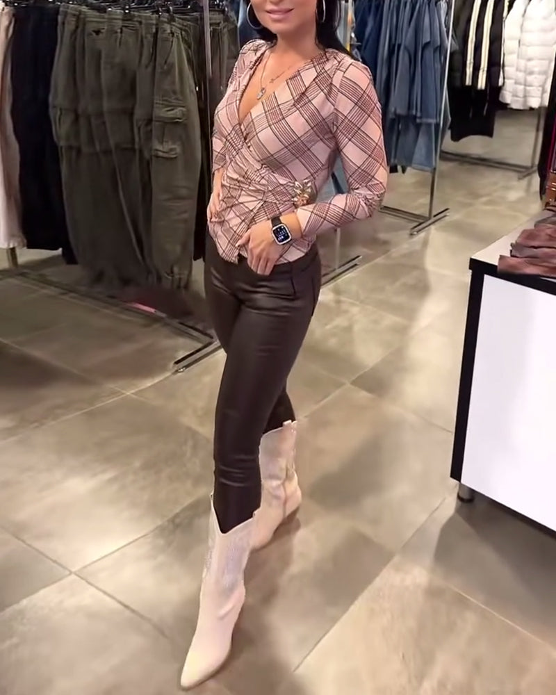 Fitted Plaid Waist Top