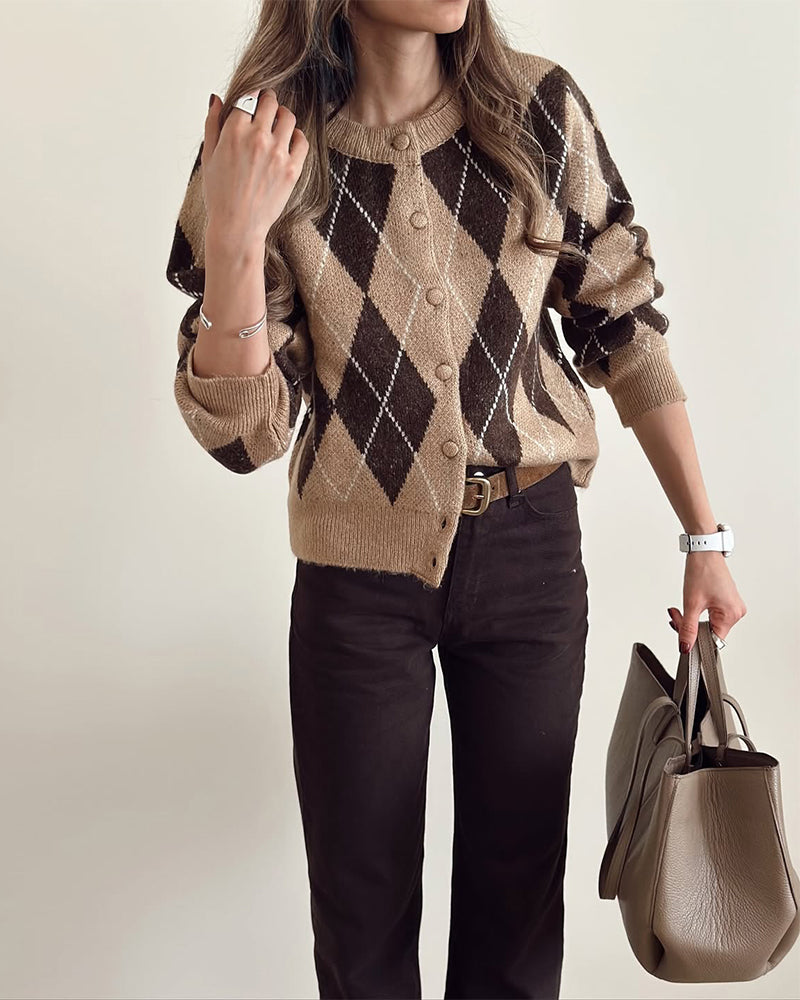 Vintage-Inspired Argyle Cardigan