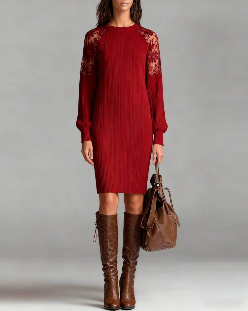 Elegant Round Neck Patchwork Dress