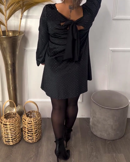 Rhinestone-Embellished Round Neck Dress