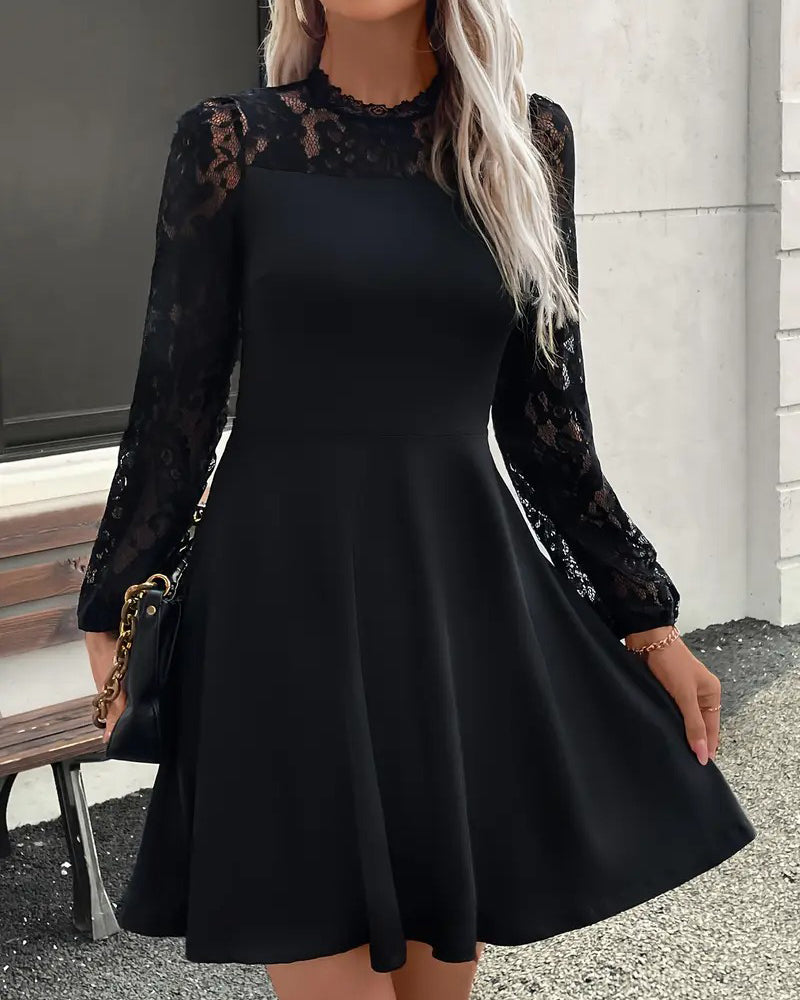 Chic Solid Color Lace Dress