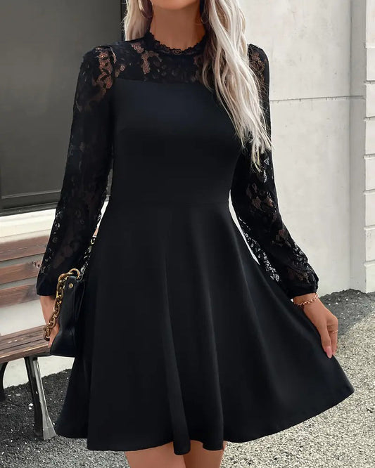 Chic Solid Color Lace Dress