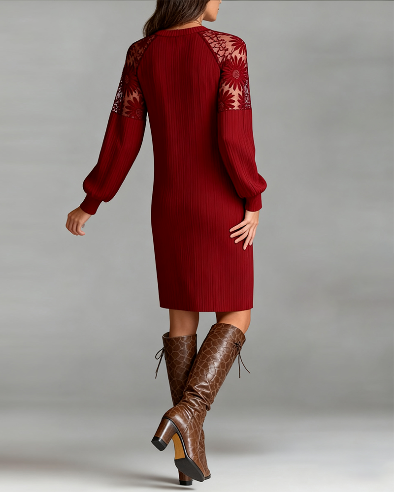 Elegant Round Neck Patchwork Dress