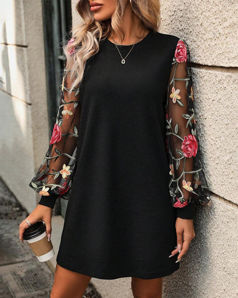 Embroidered Mesh Patchwork Dress