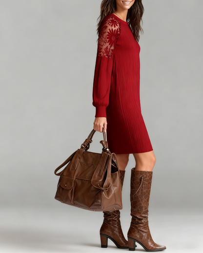 Elegant Round Neck Patchwork Dress