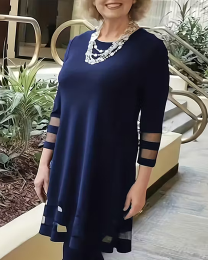 Round Neck Top with Solid Color Patchwork Design