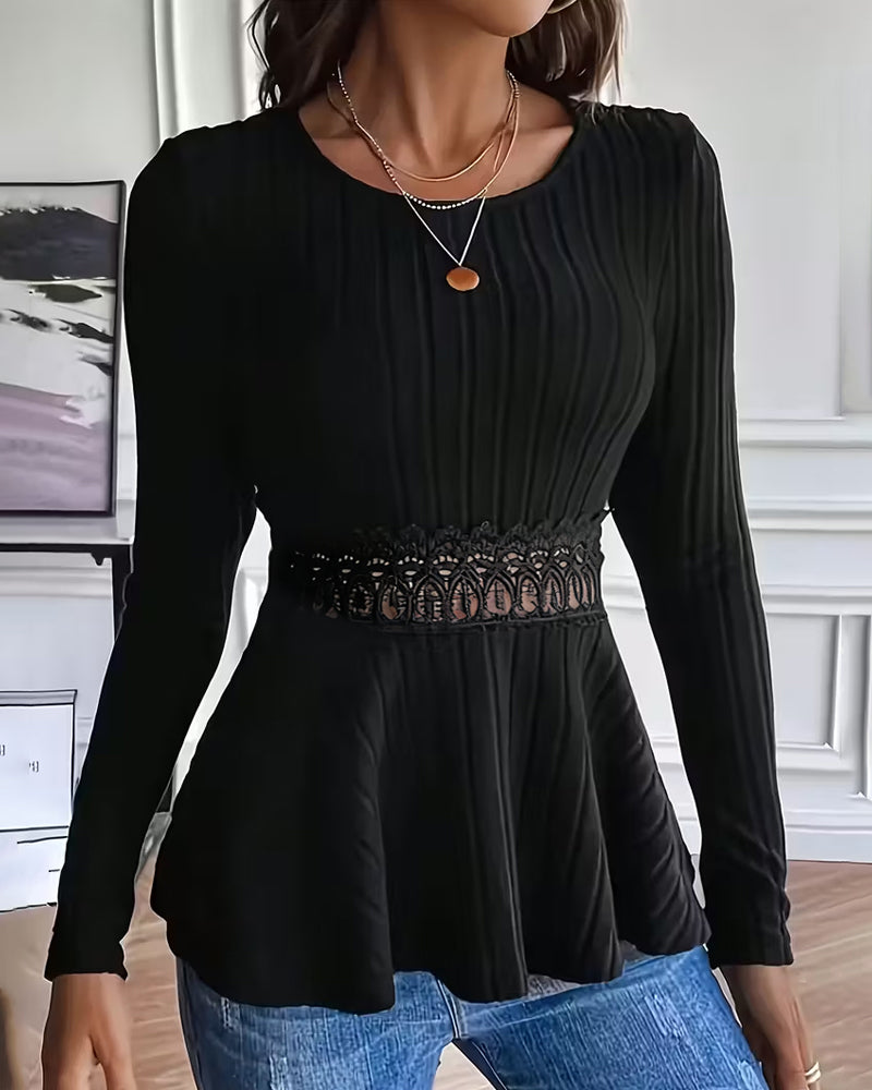 Figure-Flattering Long-Sleeve Top with Round Neck