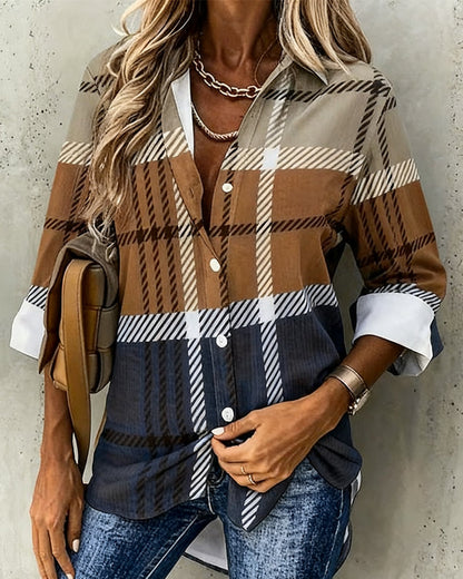 Chic Striped Lapel Shirt with Trendy Print