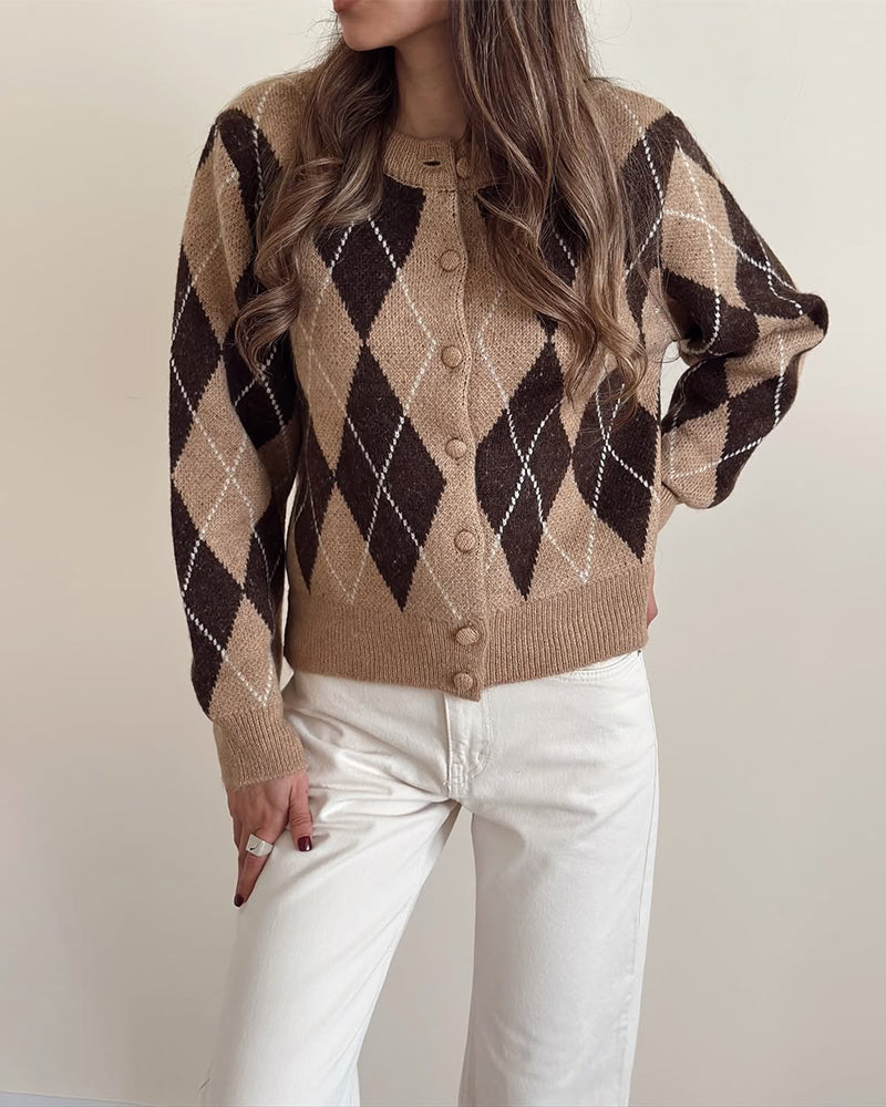 Vintage-Inspired Argyle Cardigan