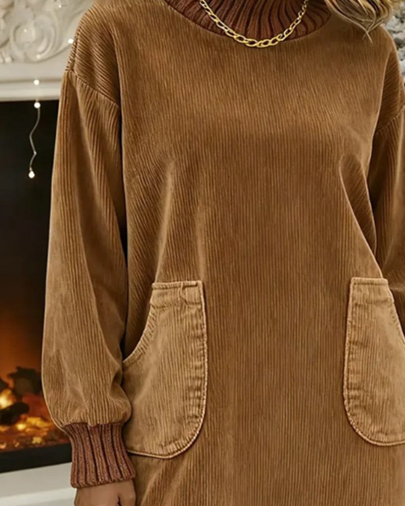 Vintage-Inspired High-Neck Long Sleeve Dress