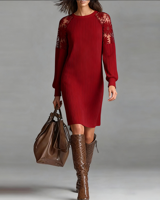 Elegant Round Neck Patchwork Dress