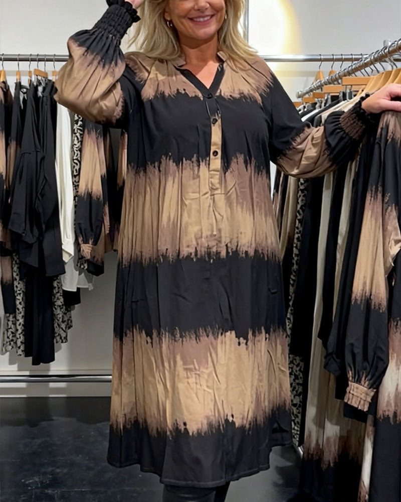 Gradient Print Long-Sleeve Dress