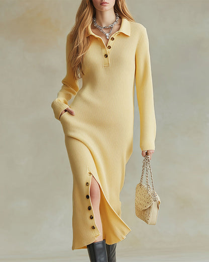 Chic Sweater Dress with Open Button Detail