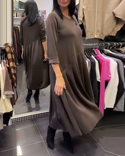 Simple Solid Color Round Neck Dress