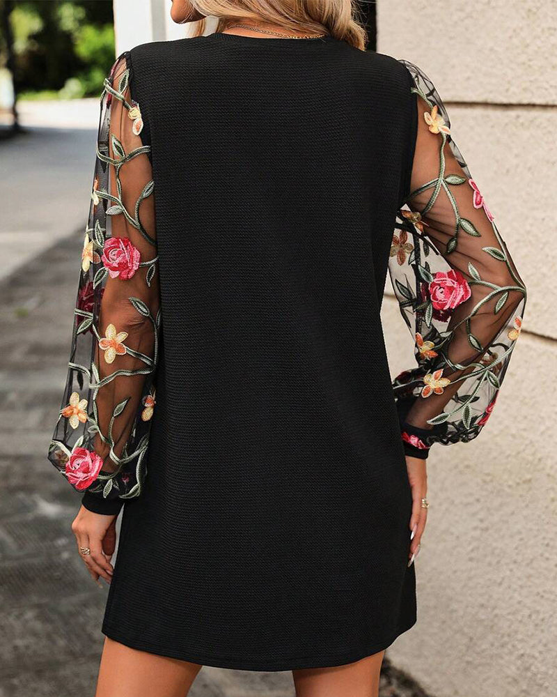 Embroidered Mesh Patchwork Dress