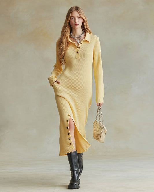 Chic Sweater Dress with Open Button Detail