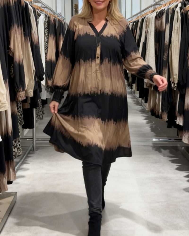 Gradient Print Long-Sleeve Dress