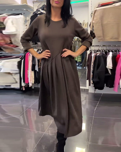 Simple Solid Color Round Neck Dress